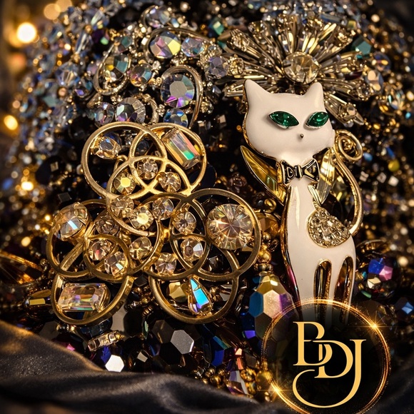 2 LB gold & silver tone jewelry lot~ Necklaces bracelets rings brooches earrings - Picture 6 of 7